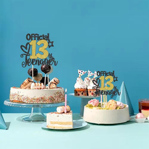 Miniatura 4 de Rsstarxi Paquete de 1 decoración oficial para pastel de 13 cumpleaños con purpurina para adolescentes a 13 años de edad, número 13, fabulosa Negro