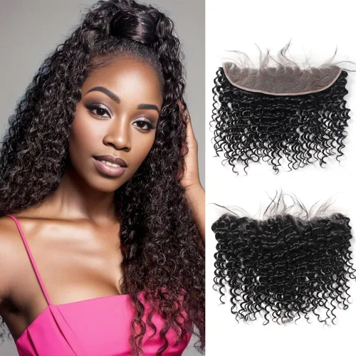 Miniatura 9 de Extensiones de cabello humano ondulado profundo (14 pulgadas, 1 encaje frontal negro natural)