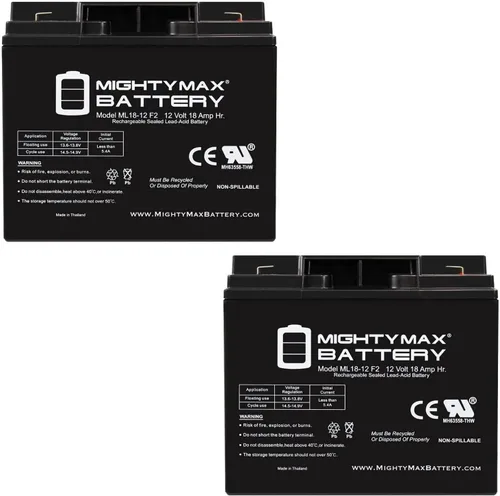 Mighty Max Battery Ml18-12 - Batería SLA de 12 voltios 18AH F2 - Paquete de 2