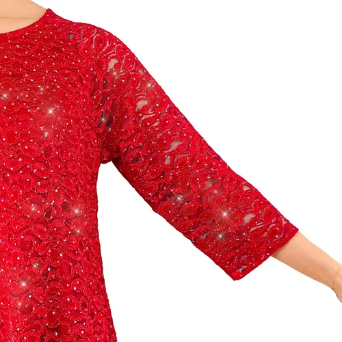 Miniatura 3 de Brittany Black Blusa de punto tipo túnica con estampado floral y encaje para mujer