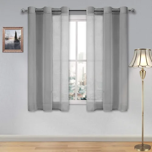 Miniatura 47 de DWCN Cortinas traslúcidas color verde frijol para sala de estar y dormitorio - Cortinas voile con aspecto de lino sintético con ojales en la parte