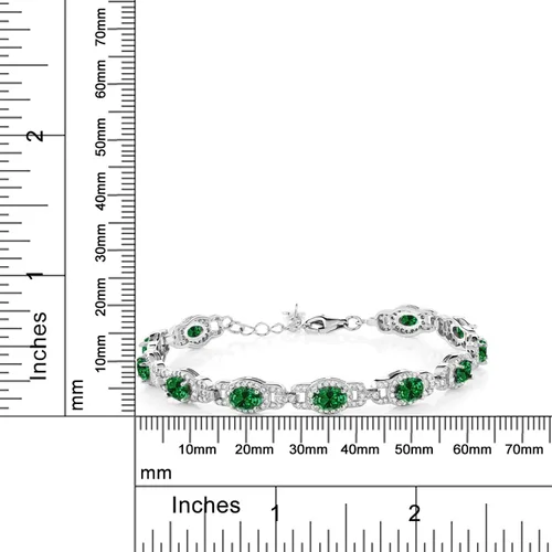 Miniatura 3 de Gem Stone King Pulsera de tenis de plata de ley 925 ovalada verde simulada para mujer (7.45 quilates, 7 pulgadas, con extensor de 1 pulgada), Plata