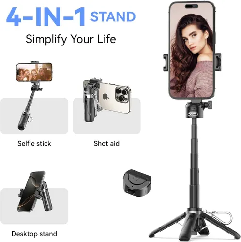 Miniatura 2 de Mini trípode retráctil para teléfono celular, trípode portátil para selfie stick de viaje con soporte para teléfono celular de control remoto