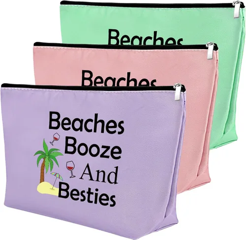 Miniatura 12 de Mxrymvu Regalos de playa para mujeres, bolsa de maquillaje, regalos para amantes de la playa, 2 piezas beige.