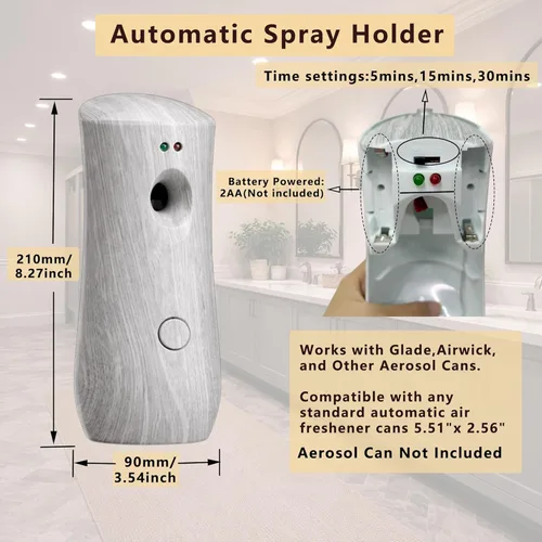 Miniatura 4 de Dispensador automático de ambientador en aerosol (paquete de 2), de pie o montado en la pared, rociador a pilas para el hogar, interior, baños