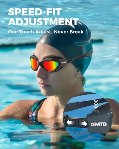 Miniatura 6 de OMID - Gafas de natación polarizadas P2, gafas antivaho para natación para hombres y mujeres adultas B9-all Marco Negro Lente Roja