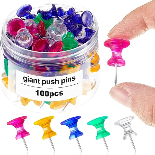 Miniatura 14 de Outus 100 piezas chinchetas gigantes tachuelas grandes con cabezas de plástico de 1 pulgada chinchetas jumbo para tablero de corcho mapas pósteres