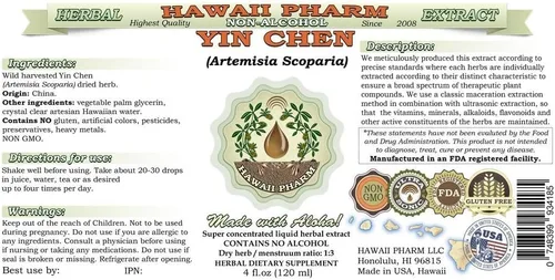 Miniatura 2 de Yin Chen Extracto líquido sin alcohol, Yin Chen, ajenjo capilar (Artemisia Scoparia), suplemento herbario natural de glicerita de hierbas, Hawaii