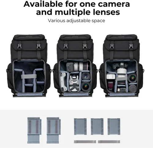 Miniatura 2 de Mochila para cámara K&F CONCEPT, bolsa de cámara con carcasa dura, mochila de gran capacidad para fotografía con compartimento para laptop de 15.6