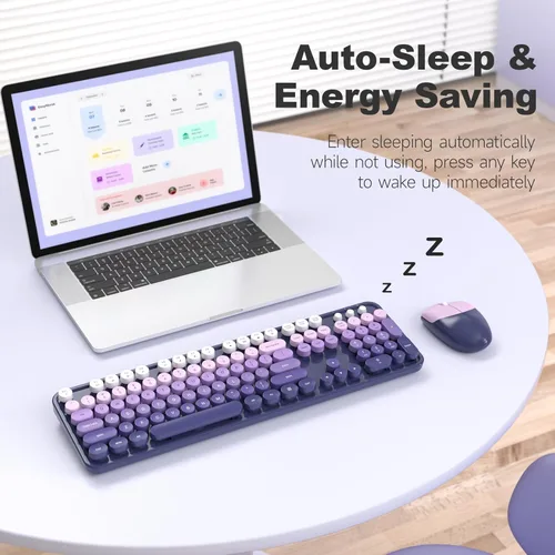 Miniatura 85 de KNOWSQT Combo de teclado y ratón inalámbrico, teclados lindos de tamaño completo estilo máquina de escribir 2.4G azul colorido - receptor USB Plug
