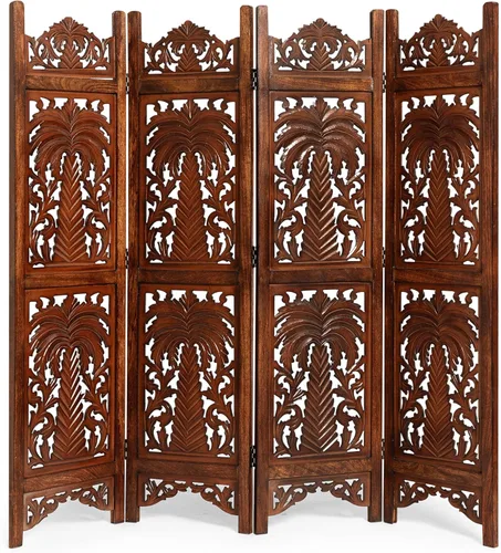 Miniatura 4 de Lightnpro 4 Panel Palm Tree Wooden Room Divider 64"(W) x 60"(H) Hand-Carved Folding Privacy Screen, Pre-Assembled Decorative Partition for Living