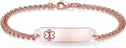 Miniatura 13 de Pulseras de identificación de alerta médica de 6.5 "-8.5" para mujeres, pulseras de emergencia médica de acero inoxidable, grabado gratuito