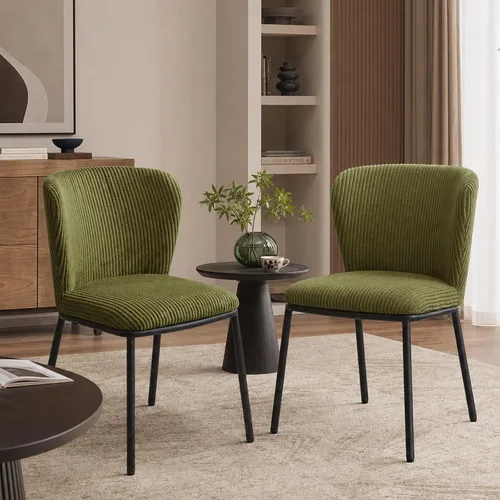Miniatura 13 de SIMTONAL Juego de 2 sillas de comedor tapizadas, sillas de cocina de pana sin brazos con asiento de espuma viscoelástica, patas de metal negro