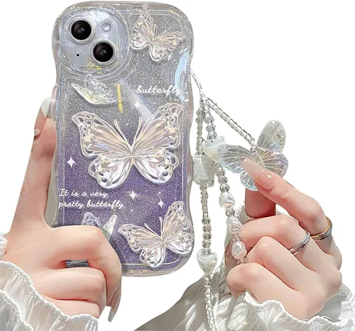 Miniatura 19 de Funda compatible con iPhone 11 para mujeres y niñas, bonita funda de mariposa con purpurina, antiarañazos, a prueba de golpes, color azul