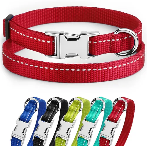 CollarDirect Collar reflectante para perro o cachorro pequeño, mediano y grande con hebilla de liberación rápida, para machos y hembras, nailon Rojo