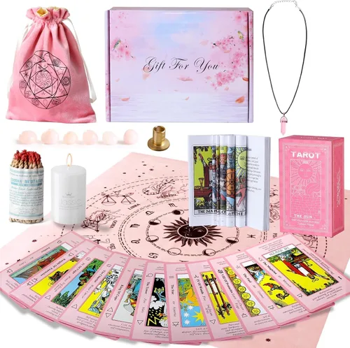 Myripoly Juego de Cartas de Tarot con Significados en Ellas - Mazo de Tarot para Principiantes - Paño para Tirada de Tarot, Bolsas de Terciopelo -