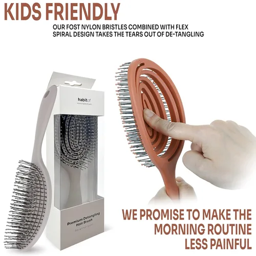 Miniatura 3 de habitof Cepillo húmedo desenredante ecológico para mujeres, hombres y niños, cerdas flexibles para cabello rizado, ondulado, grueso y fino, húmedo