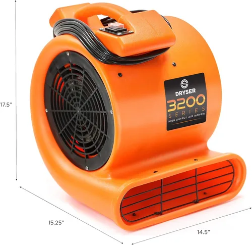 Miniatura 8 de Dryser 6pk Air Mover - Ventilador de piso industrial de 2 velocidades 1/2 HP - Ventilador de secado de alfombras naranja