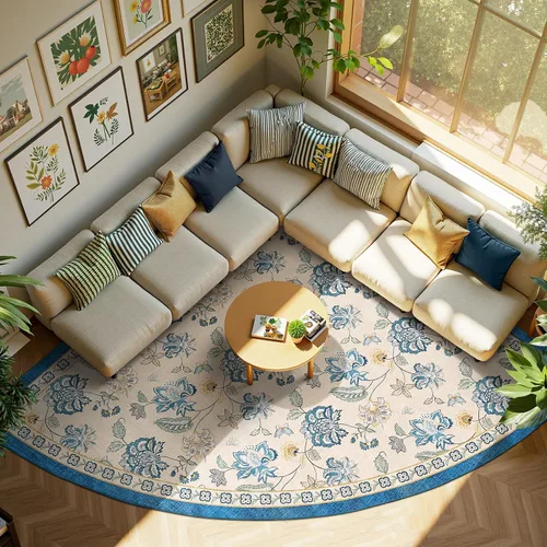 Miniatura 41 de Jinchan Fiora - Alfombra redonda de 8 pies, alfombras vintage con diseño floral envejecido, lavable a máquina, antideslizante, de pelo bajo, Azul
