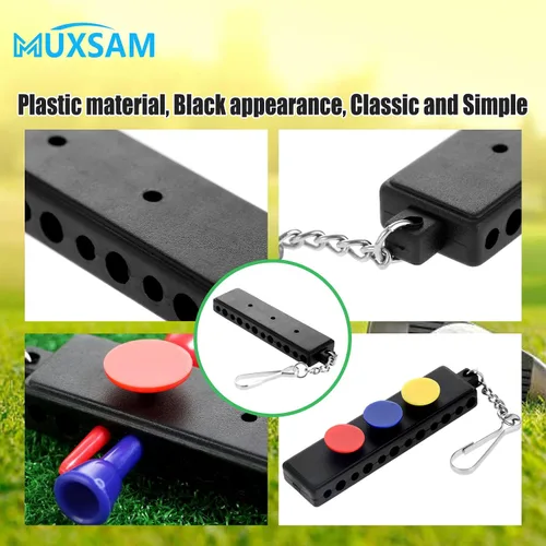 Miniatura 8 de MUXSAM Soporte para camiseta de golf negro para bolsa, paquete de 1 bolsa de golf con 12 agujeros en T, 3 agujeros para marcadores de bola, llavero