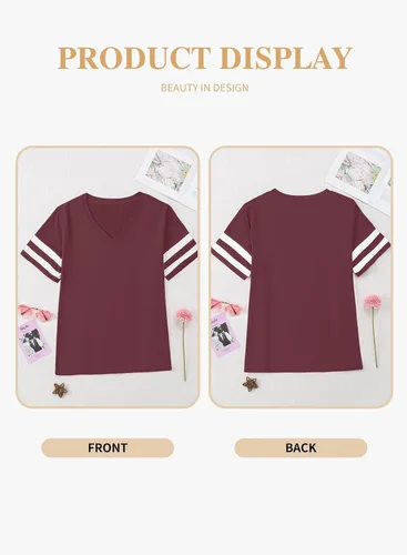 Miniatura 103 de Eytino Blusas de talla grande para mujer, cuello en V, manga corta, a rayas, casual, holgada, con bolsillo (1X-5X)