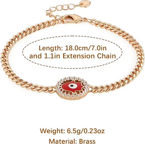 Miniatura 5 de HZMAN Pulsera de mano de Fátima chapada en oro rosa de 14 quilates para mujeres y niñas, pulsera de protección contra el mal de ojo Hamsa, pulsera