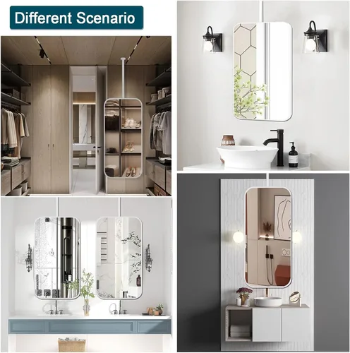 Miniatura 5 de Bathroom Mirror for Wall, Metal Frame Vanity Mirror with Wall Mount, Ceiling Hanging Makeup Mirror for Bedroom, Living Room, Flaoting Decorative