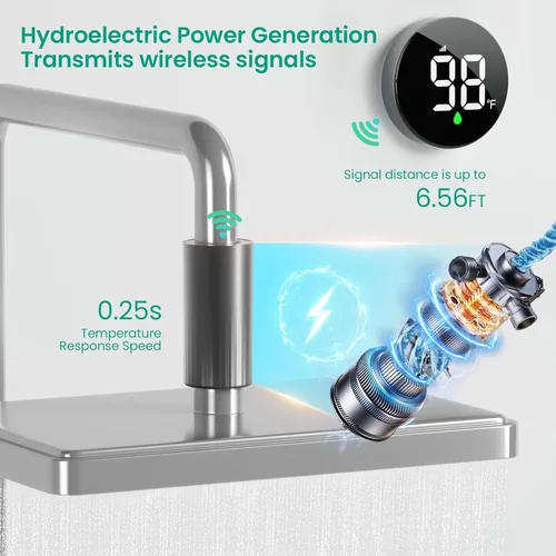 Miniatura 9 de Longriver MX08 Monitor de temperatura de ducha inalámbrico, termómetro de ducha para cabezales y sistemas Sensor hidroalimentado, pantalla