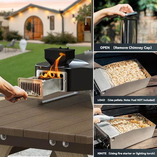 Miniatura 4 de Horno de pizza portátil, estufa de pizza al aire libre, horno de pizza de pellets de leña con piedra para pizza al aire libre en el patio trasero
