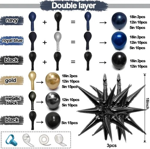 Miniatura 3 de Navy Blue Black Gold Balloon Arch Kit - Double Stuffed Dark Royal Blue Matte Black Balloon Garland with Metallic Gold for 2026 Graduation Men's