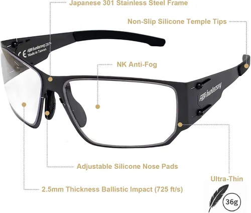 Miniatura 3 de HTS HUNTERSKY M02 0.6 delgado japonés 301 acero inoxidable ligero MILSPEC 0.098 in espesor impacto polarizado anti niebla gafas
