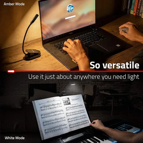 Miniatura 7 de GearLight Luz de libro recargable para leer en la cama – Lámpara LED con clip manos libres con 3 modos de luz, brillo ajustable, luz de lectura Negro