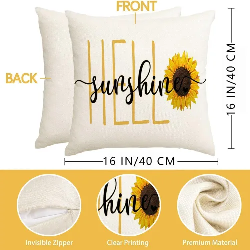 Miniatura 7 de RABUSOFA Hello Sunshine Quote - Fundas de almohada de girasol, primavera y verano, funda de cojín decorativa de temporada para exteriores