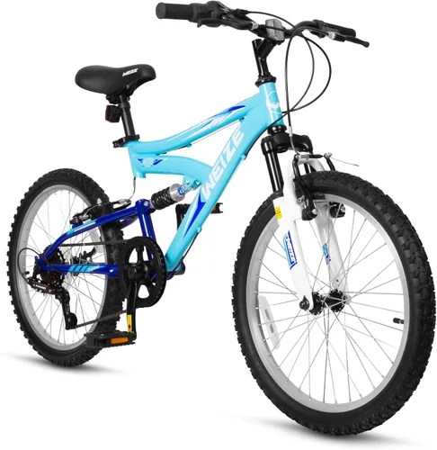 Miniatura 9 de Bicicleta de montaña para niños WEIZE, bicicletas de 20 y 24 pulgadas para niños de 6 a 14 años, para niños y niñas, con suspensión doble completa