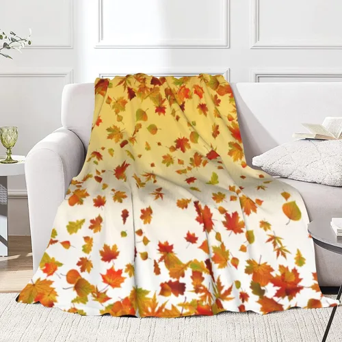 Miniatura 4 de JOOCAR Manta de franela de otoño con diseño de hojas de arce de dibujos animados, gnomo de otoño, naranja, acogedora manta de felpa suave para cama