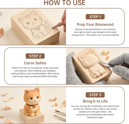 Miniatura 3 de Bloques de tallado de tilo – Paquete de 2 bloques de madera de bajo de 6 x 3 x 3 pulgadas, kit de tallado de madera para principiantes, espacios