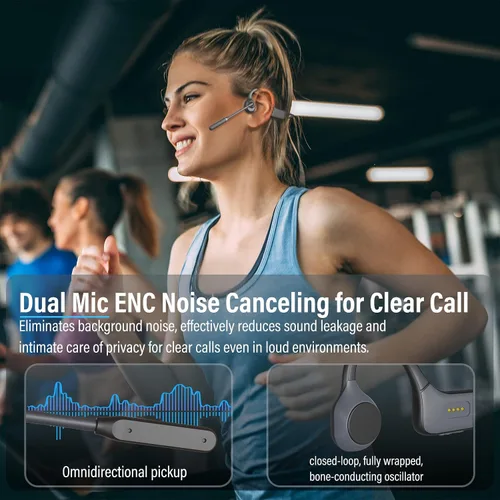 Miniatura 4 de SANOTO Auriculares de conducción ósea con micrófono, auriculares Bluetooth con micrófono con cancelación de ruido y silencio, auriculares