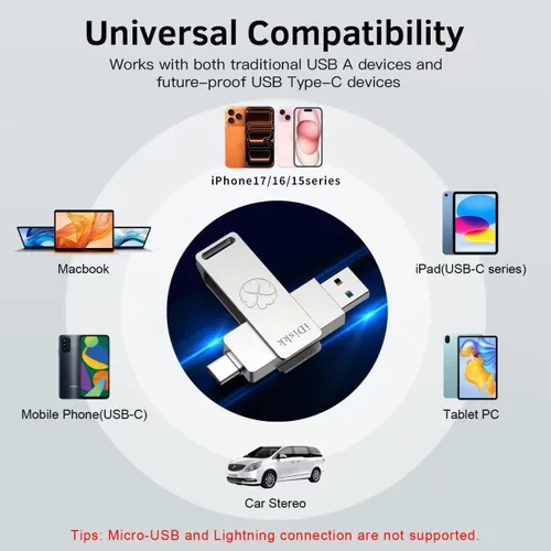 Miniatura 4 de iDiskk Unidad flash de 128 GB y 500 MB/s Photo Stick para USB C iPad/iPhone/MacBook, portátiles, teléfonos Android, fotos y videos de copia