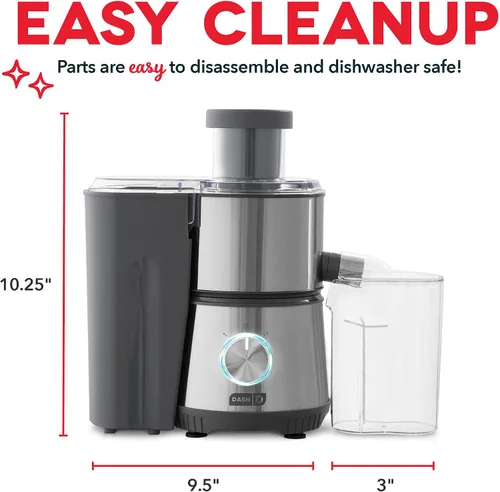 Miniatura 5 de Dash Exprimidor centrífugo, extractor eléctrico de jugo de 2 velocidades de 350 W para frutas y verduras, fácil de limpiar, máquina de exprimir Gris