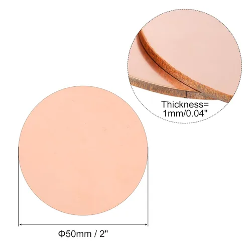 Miniatura 2 de uxcell Hoja de cobre puro, 10 unidades de 2 x 0.04 pulgadas, calibre 18, placa redonda de metal de cobre T2 para manualidades, reparaciones
