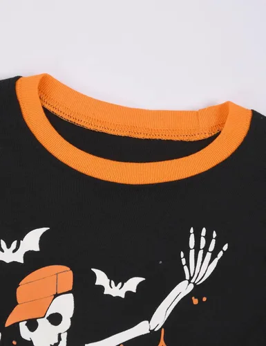 Miniatura 2 de Joyond Pijamas de algodón de Halloween para niños, talla 2T-14, conjunto de pijama de manga larga de 2 piezas para niños