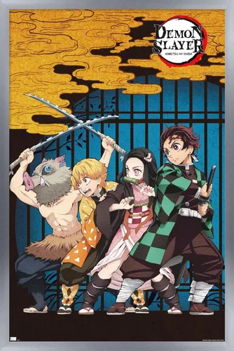 Miniatura 11 de Trends International Demon Slayer - Póster de pared de arte grupal, 14.725 x 22.375 pulgadas, versión enmarcada de madera de granero