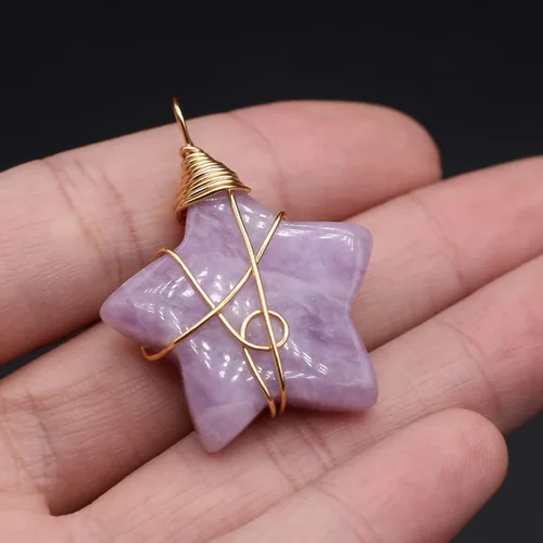 Miniatura 4 de QSLLER 5 piezas de piedra natural colgante de estrella hecho a mano de cobre enrollado amatista ágata ojo de tigre curativo piedra de cristal