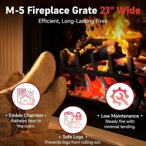 Miniatura 2 de Modelo M-5. Parrilla para chimenea de alta eficiencia. Logre un ambiente sin humo. 21 pulgadas de ancho, 15 pulgadas de alto.