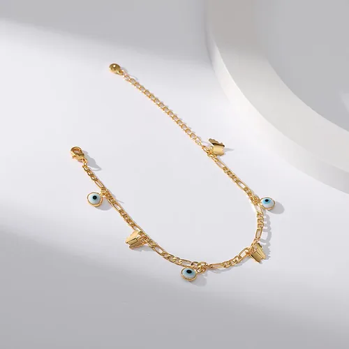 Miniatura 57 de Delicadas pulseras de oro para mujer, chapado en oro 18, ajustable, mal de ojo, mariposa, cuentas, perla, corazón, turquesa, hecha a mano para mujer
