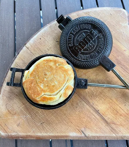 Miniatura 4 de Hierro redondo para tartas de Roma con asas de acero y madera equipo de cocina-camping