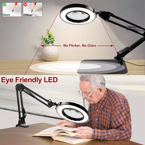 Miniatura 6 de 12 lupas con luz y soporte, lupa con luz manos libres, 2 en 1 y 5 modos de color con luz LED, lámpara de lectura de aumento para manualidades