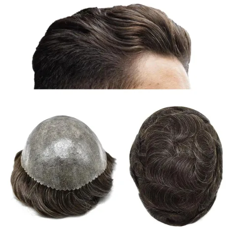 Miniatura 102 de Toupee - Sistema de reemplazo de cabello humano para hombre, 0.004 in, inyectado, piel de polietileno, piezas de pelo para hombre, 6 x 8 pulgadas