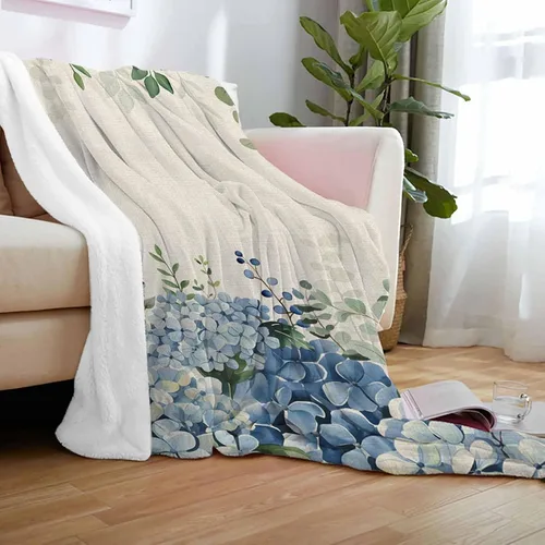 Miniatura 5 de Super Soft Flannel Fleece Blanket, Farmhouse Eucalyptus Blue Hydrangea Plants Linen Lightweight Blankets, Cozy Microfiber Plush Throw Blankets for