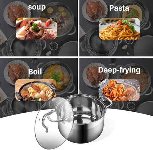 Miniatura 8 de Olla de 10 cuartos de galón con tapa de vidrio, olla de sopa de acero inoxidable de grado alimenticio premium, olla grande para cocinar guisos